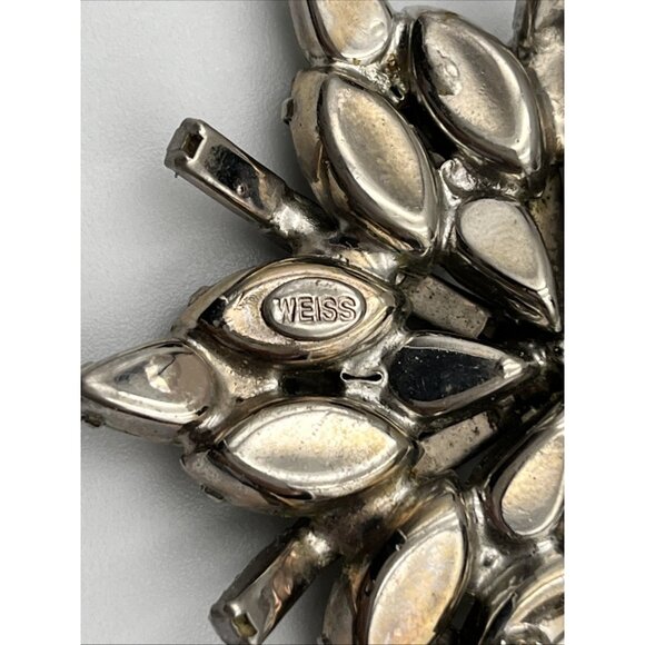 Vintage Weiss Huge 2.5” Starburst Clear Baguette Rhinestones Brooch Pin Signed - Picture 4 of 5